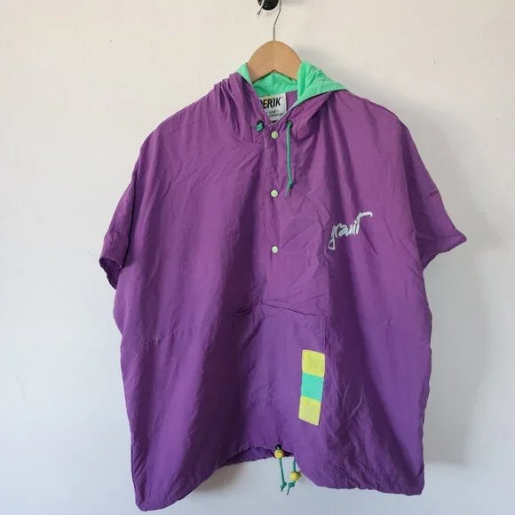 Vintage 80s 90s Neon Purple Windbreaker Short Sleeve by Derik Made in France - Picture 1 of 4